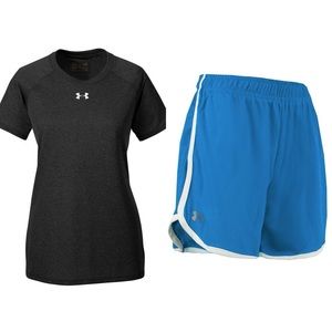 Under Armour Women’s Heatgear Tech Locker Tee Shirt & Shorts Set Outfit Sz S M